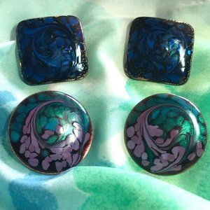 Enameled Pierced Earrings (Lot of Two Pair)